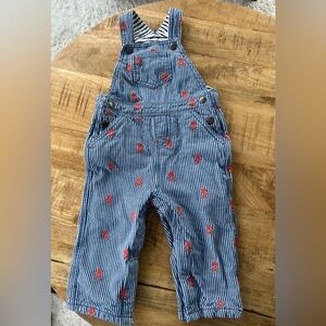 Baby Boden Denim Jean Hickory Stripe Skull Jersey Lined Overalls 18-24 Months